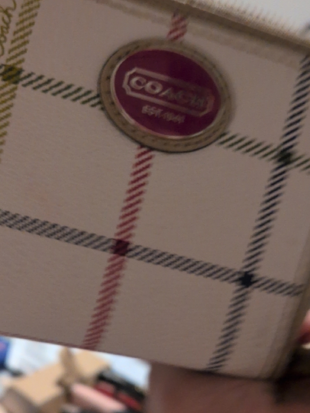Coach Tattersall White Plaid Wristlet with Pink Logo Plaque - Picture 8 of 8
